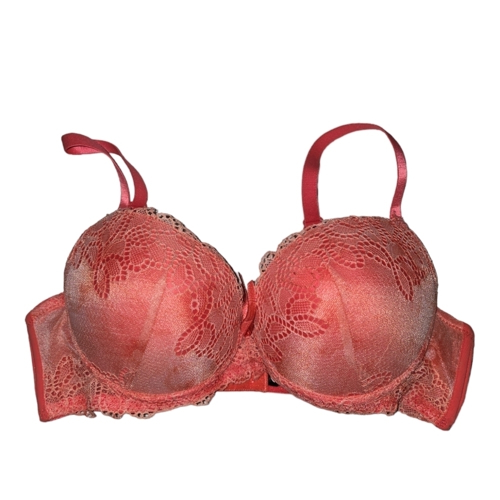 Orange-Pinkish Lace Padded Underwire Bra